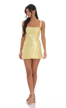 Load image into Gallery viewer, SEQUIN GLITTER BACK BOW DRESS IN YELLOW
