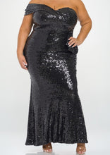 Load image into Gallery viewer, ONE SHOULDER CURVY SEQUIN GOWN
